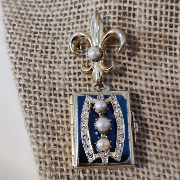 Vintage 4-Photo Locket Victorian Style Chatelaine Brooch - Picture 14 of 16